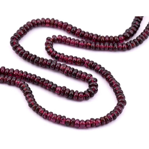Kaufen Sie Perlen in der Schweiz Granat-Rondelle-Perle 2–3 x 4–5 mm – Loch: 0,5 mm (1 Strang – 33 cm)