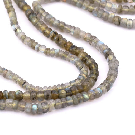 Kaufen Sie Perlen in der Schweiz Labradorit-Rondellperle 4–5 x 2–4 mm – Loch: 0,5 mm (1 Strang – 33 cm)