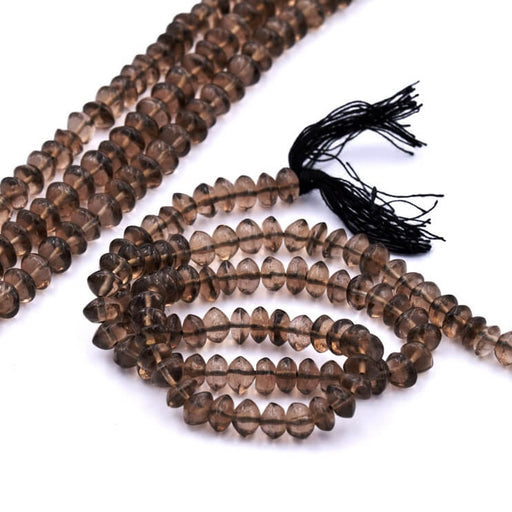 Kaufen Sie Perlen in der Schweiz Rauchquarz-Knopfperle 5–6 x 3–4 mm – Loch: 0.5 mm (1 Strang – 33 cm)
