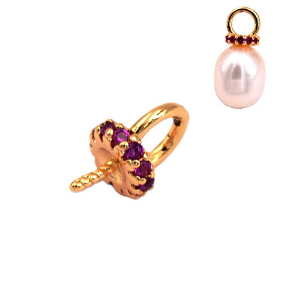 Piton pour perle semi-percée laiton et disque zircon fuchsia 2x6mm (1)