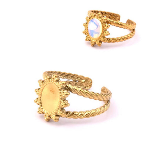 Kaufen Sie Perlen in der Schweiz Ring für 8x6mm Cabochon - verstellbar - goldener Edelstahl (1)