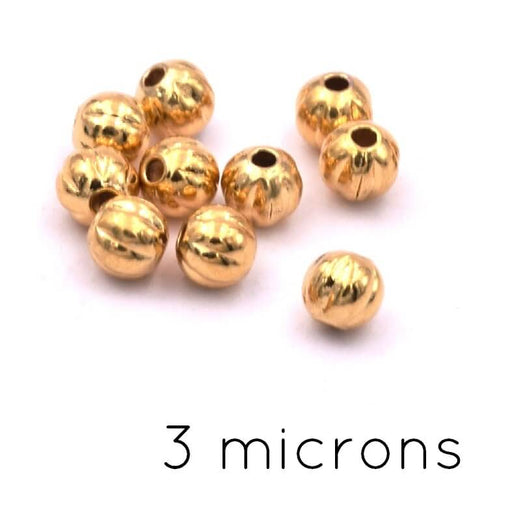Kaufen Sie Perlen in der Schweiz Runde Perle gestreift vergoldet 3 Mikron – 2.4 mm – Loch: 0.6 mm (10)