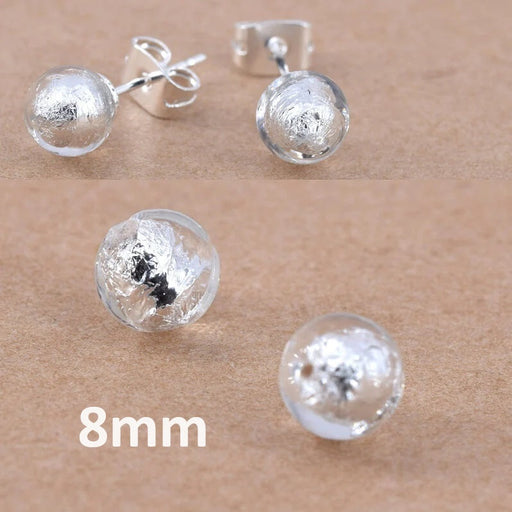 Perle de Murano ronde cristal et argent semi-percée 8mm (2)