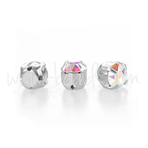 Kaufen Sie Perlen in der Schweiz Maxima montierte Aufnähchatons Preciosa Silver SS16-3.80 mm Crystal AB (20)