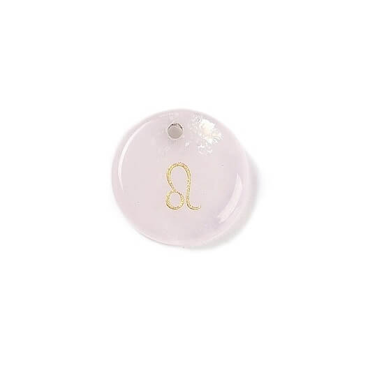 Pendentif quartz rose 12mm signe astrologique Lion - Trou: 1mm (1)