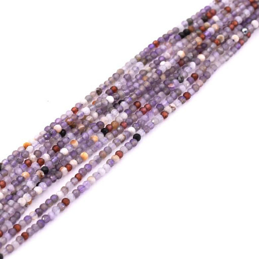 Kaufen Sie Perlen in der Schweiz Facettierte Perlen Amethyst-Granat-Mix 2 mm – Loch 0.6 mm (1 Strang – 38 cm)