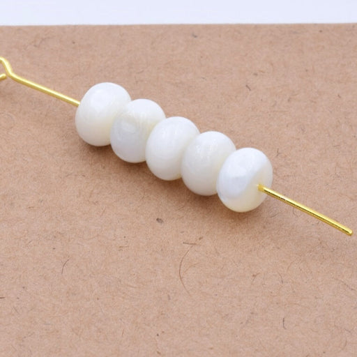 Perle en nacre blanche naturelle rondelle 7.5x5mm - trou : 1mm (5)