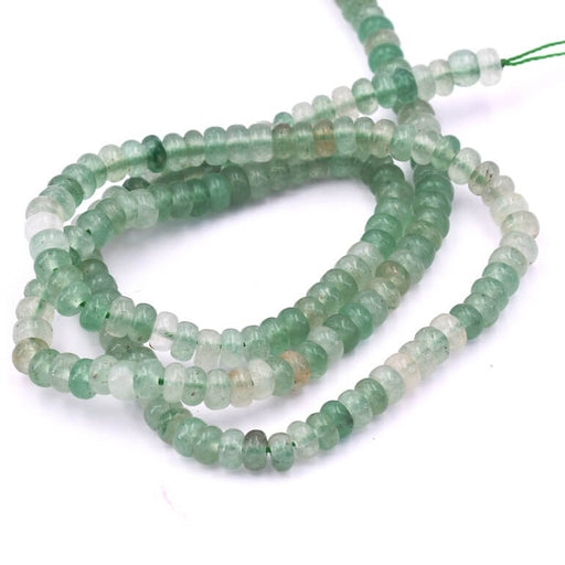 Kaufen Sie Perlen in der Schweiz Grüne Erdbeerquarz-Rondelle-Perlen, 4 x 2 mm, Loch: 0,8 mm (1 Strang, 38 cm)