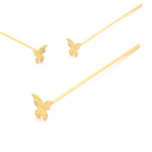 Kaufen Sie Perlen in der Schweiz Nietstifte Schmetterling flach goldfarben Messing 41mm (2)