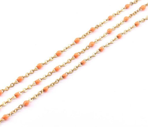 Kaufen Sie Perlen in der Schweiz Edelstahl Feinkette, goldfarben mit orangefarbener Emaille 2x1,5x0,5mm (50cm)