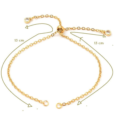Kaufen Sie Perlen in der Schweiz Kette für verstellbares Armband Rolo Mesh - Edelstahl Gold 2x13cm (1)