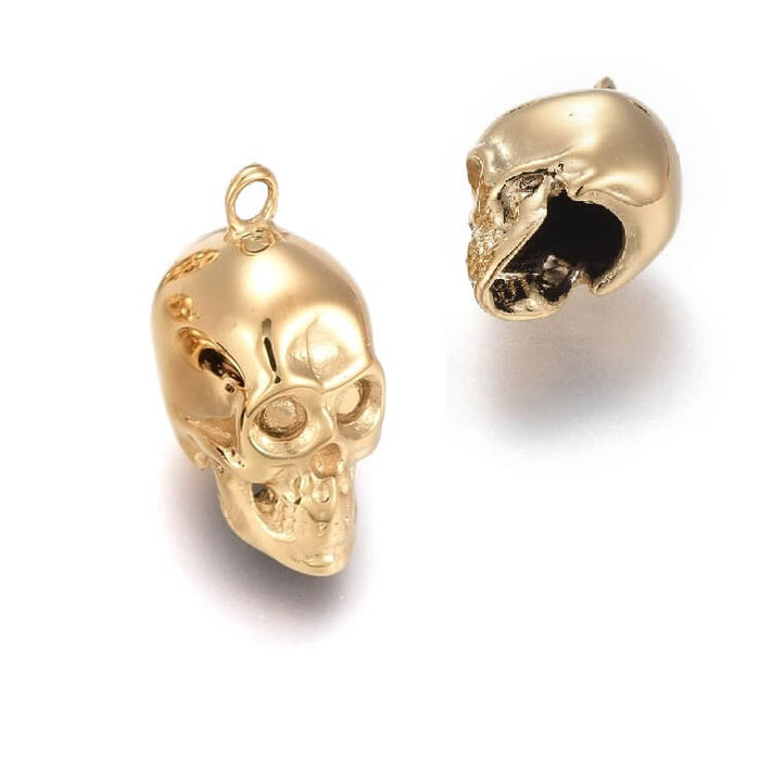 Totenkopf Anhänger Edelstahl Gold 11x7mm Loch: 1,2mm (1)