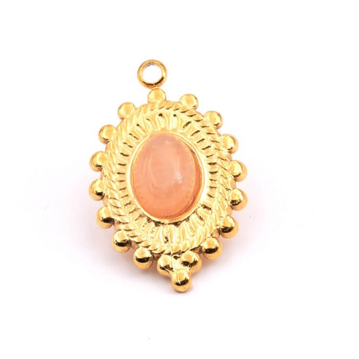 Kaufen Sie Perlen in der Schweiz Anhänger Oval Gold Edelstahl - Monnstone rosa Cabochon 20x15mm (1)