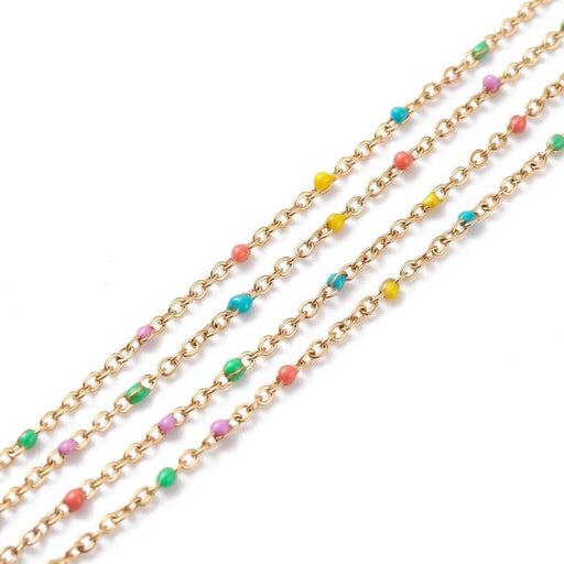 Kaufen Sie Perlen in der Schweiz Kette Sehr dünn Edelstahl und Emaille Farben Mix 1mm (50cm)