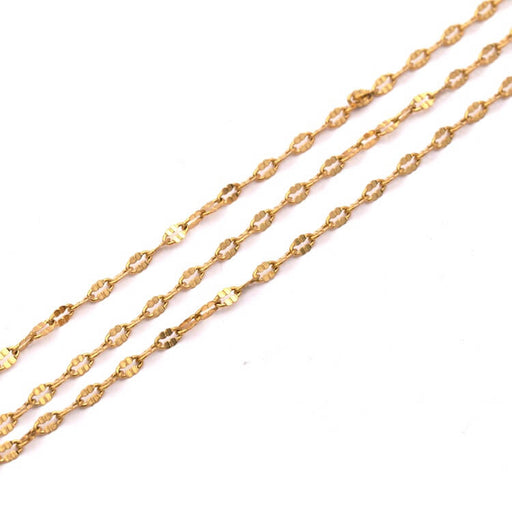 Kaufen Sie Perlen in der Schweiz Dünne Goldene Stahlkette Oval Abgeflacht Gerippt 4.5x2mm (50cm)