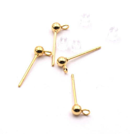 Kaufen Sie Perlen in der Schweiz Ohrstecker Kugel Goldener Stahl 15x5x3mm und Ring und Stopper (4)