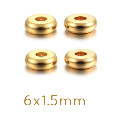 Séparateurs Perles Heishi en Acier Doré Plat Rond 6x1.5mm Trou: 2mm (10)