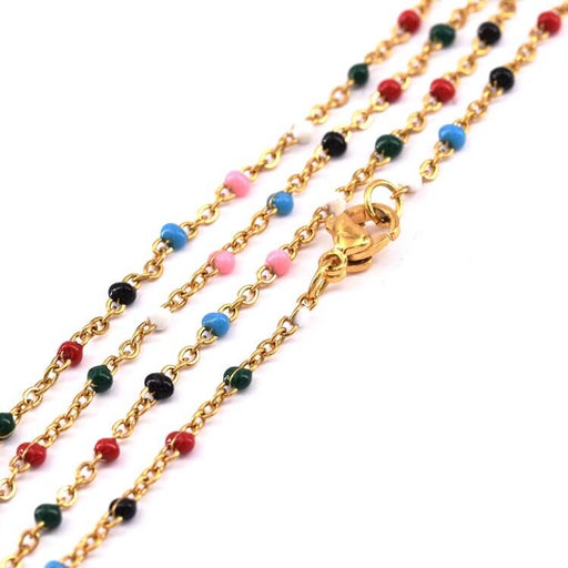 Kaufen Sie Perlen in der Schweiz Kreuzkette aus Edelstahl, mit Verschluss, Mischung aus Gold und Emaille 2x1,5 mm 45 cm (1)