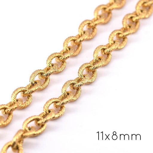 Kaufen Sie Perlen in der Schweiz Kette Gerippt Oval Mesh Gold Edelstahl 11x8mm (50cm)