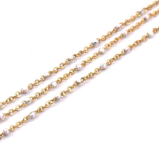 Kaufen Sie Perlen in der Schweiz Feine Kette aus Edelstahl golden mit schillernder weißer Emaille AB 1.5x1x0.2 mm (50 cm)