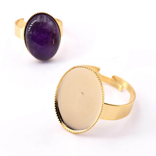 Kaufen Sie Perlen in der Schweiz Ring für Cabochon goldener Edelstahl - Ovaler Cabochon 18x13mm -verstellbar (1)