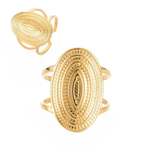 Kaufen Sie Perlen in der Schweiz Ring Ovaler verstellbarer Edelstahl Gold - 8mm (1)