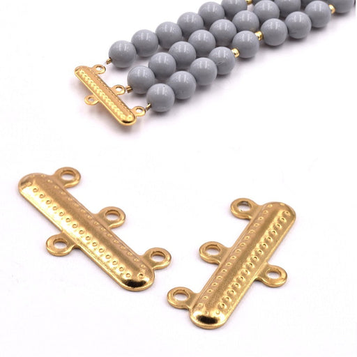 Kaufen Sie Perlen in der Schweiz Verschluss Endkappe Edelstahl Gold 3 Reihen 20x10mm (2)