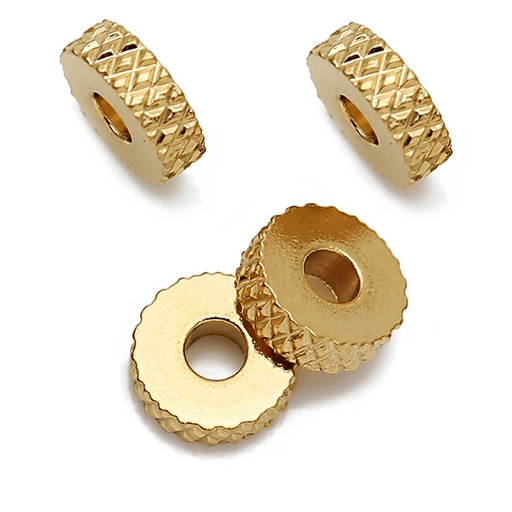 Perle rondelles heishi strié diamant en acier inoxydable doré 6x2mm (4)