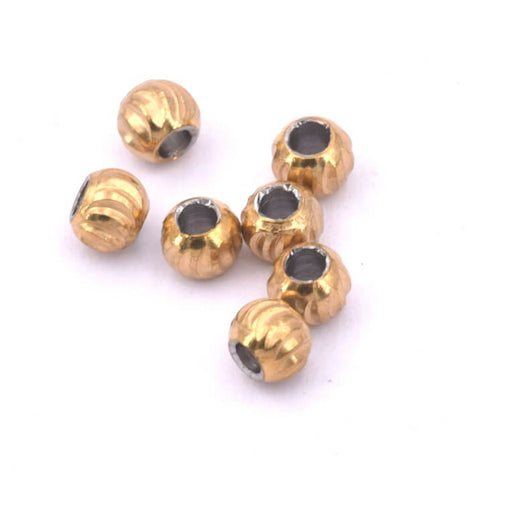 Kaufen Sie Perlen in der Schweiz Distanzperle aus goldfarbenem Stahl mit Rippenschliff - 3 x 2.5mm - Loch: 1.2 mm (20)