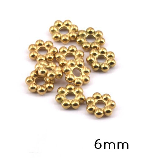Kaufen Sie Perlen in der Schweiz Heishi-Perlen-Abstandshalter, Blume, goldfarbener Stahl, 6 x 2 mm – Loch: 1,6 mm (10)