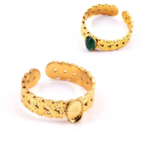 Kaufen Sie Perlen in der Schweiz Ring goldene Blätter aus Edelstahl für ovalen 4x6mm-Cabochon (1)