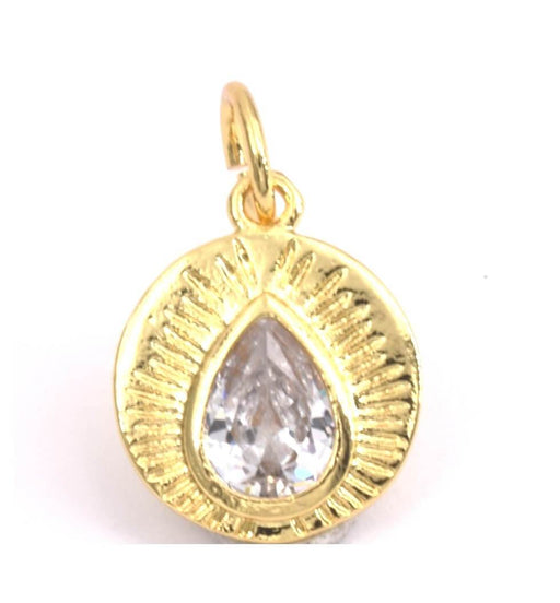 Kaufen Sie Perlen in der Schweiz Medal Charm Anhänger Tropfen mit Zirkon vergoldet Qualität 13mm (1)