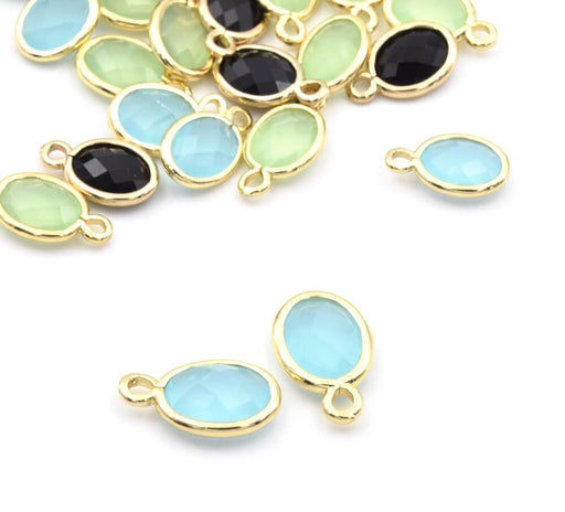 Kaufen Sie Perlen in der Schweiz Glasanhänger 9x6mm Oval Messing Gold - Milky Peridot (1)