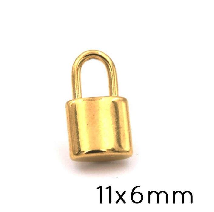 Breloque Charm Cadenas Acier inox Doré 11x6mm (1)