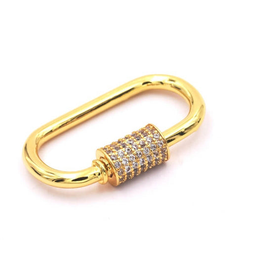 Kaufen Sie Perlen in der Schweiz Ovaler Anhänger mit Zirkonia-Verbindungsmutter Gold Farbe  27x17x2.5mm (1)