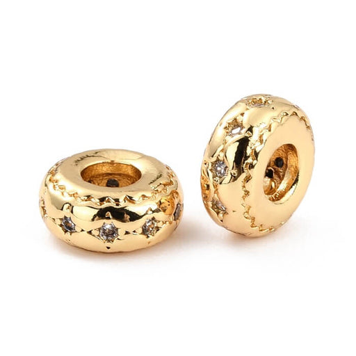 Kaufen Sie Perlen in der Schweiz Heishi Rondelle Perle mit Zirkon - Messing Goldene Qualität 5.5x2.5mm Loch: 2mm (1)