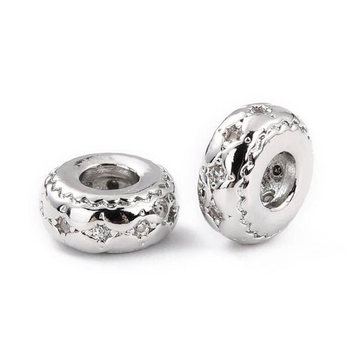 Kaufen Sie Perlen in der Schweiz Heishi Rondelle Perle mit Zirkon - Messing Rhodium Qualität 5.5x2.5mm Loch: 2mm (1)