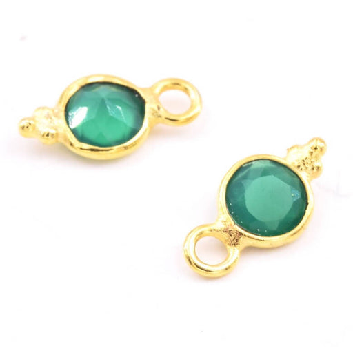 Kaufen Sie Perlen in der Schweiz Charm Runder kleiner Anhänger Grüner Onyx Set Sterling Silber blitzvergoldet 8x5mm (2)