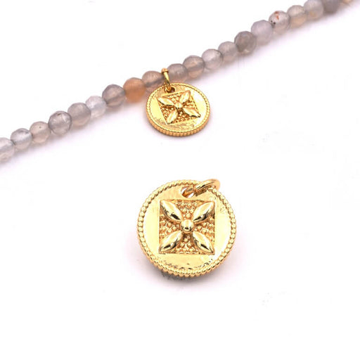Kaufen Sie Perlen in der Schweiz Medaillen-Anhänger Barock Blume Kreuz Goldmessing 12mm mit Ring (1)