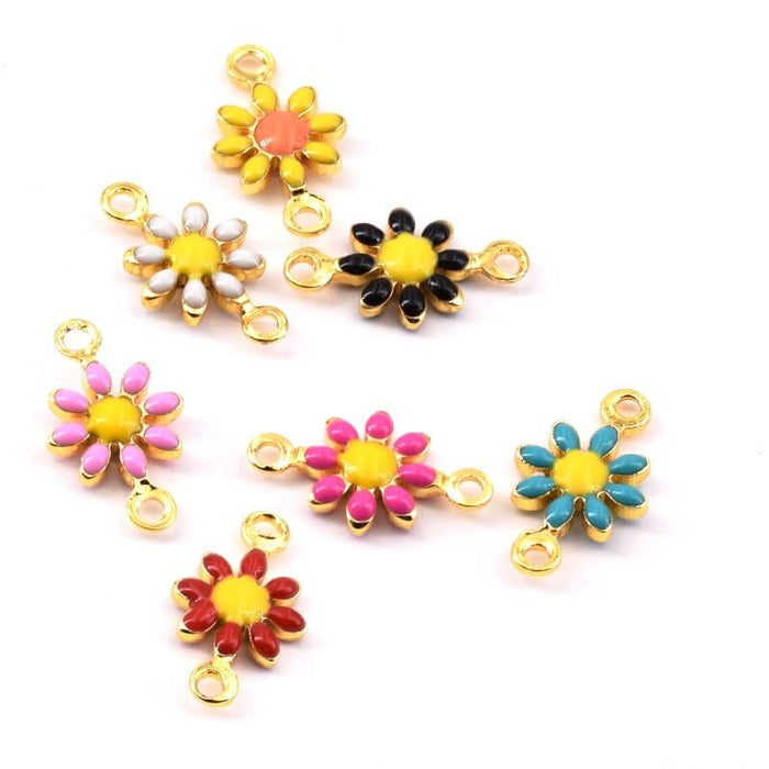 Gänseblümchen-Blumen Verbinder Mix Emaille Goldenes Messing 7 mm (6)