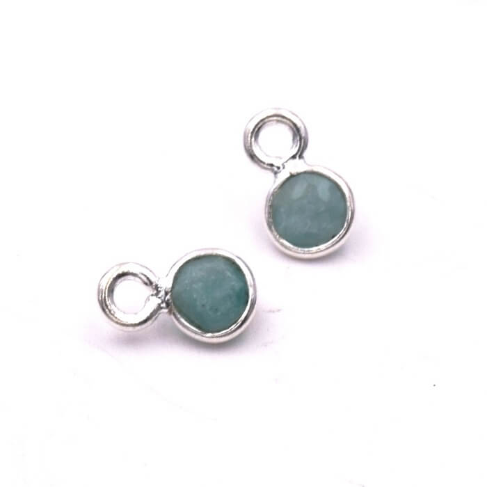 Mini Charms Pendentifs Rond Amazonite Serti Argent 925 - 9x5mm (2)