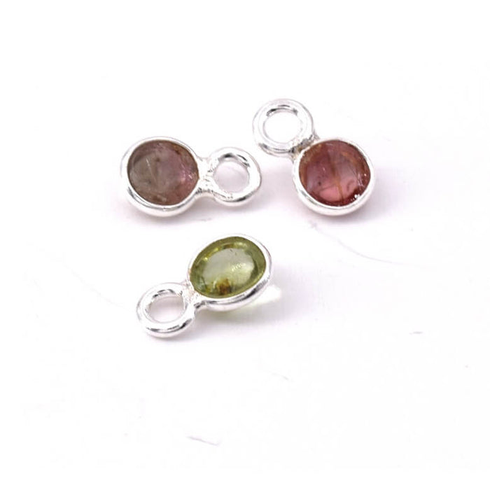 Mini Charms Pendentifs Rond Mix Tourmaline Serti Argent 925 - 9x5mm (3)