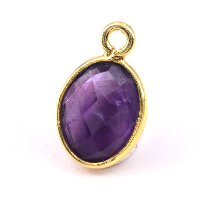 Anhänger Oval Facettierter Amethyst Set 925 Silber Vergoldet dünn Gold 12x9mm (1)