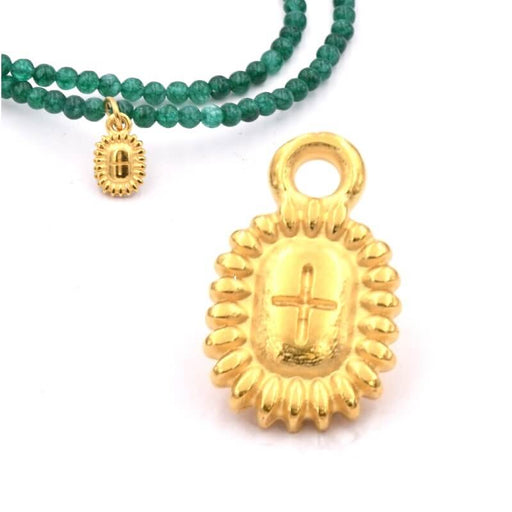 Kaufen Sie Perlen in der Schweiz Charm-Anhänger mit Kreuz, goldenes Messing - 9x7 mm (1)
