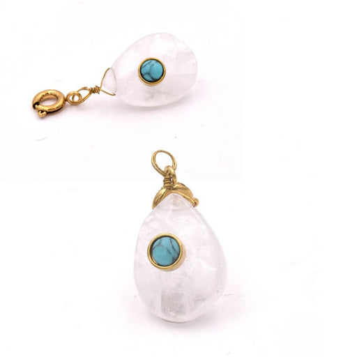 Kaufen Sie Perlen in der Schweiz Tropfenanhänger facettierter Quarzkristall mit Howlith-Cabochon 18 x 13 mm (1)
