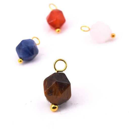 Kaufen Sie Perlen in der Schweiz Charms Polygon Natürliche Perle Tigerauge - 8x9mm - Goldene Messingnadel (2)