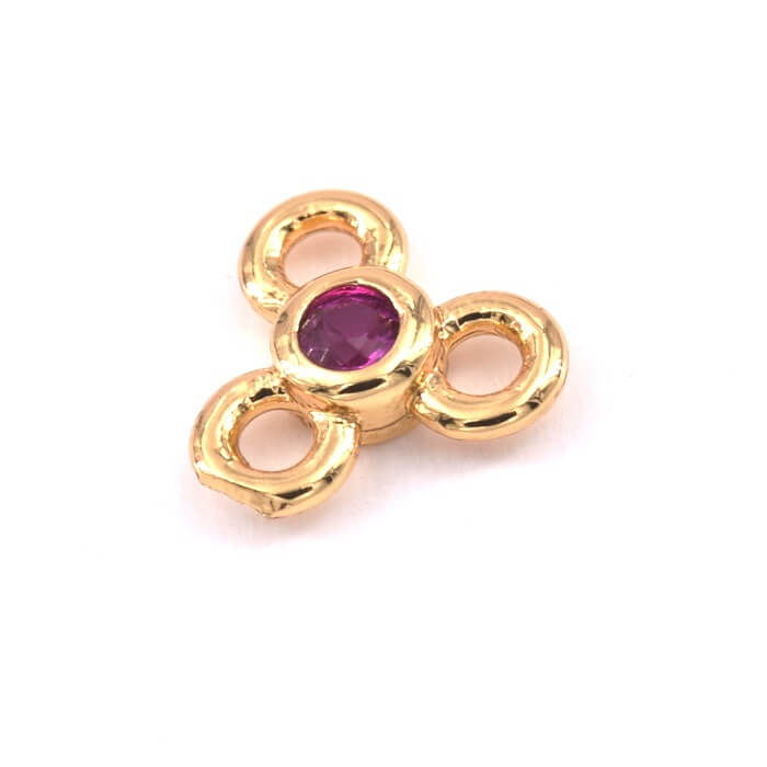 Connecteur trio en Laiton Doré Qualité et Zircon Rose 6.5x7mm- Trou : 1.4mm (1)