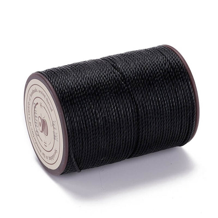 Cordon Polyester Torsadé Ciré Brésilien Noir 0.8mm - Bobine de 50m (1)