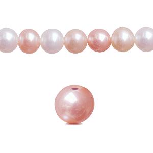 Perles d'eau douce rondes mix rose beige café 6mm sur fil (1)