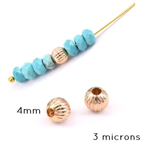 Achat Perles Rondes Striées Plaqué or 3 Microns 4mm - Trou : 1mm (2)
